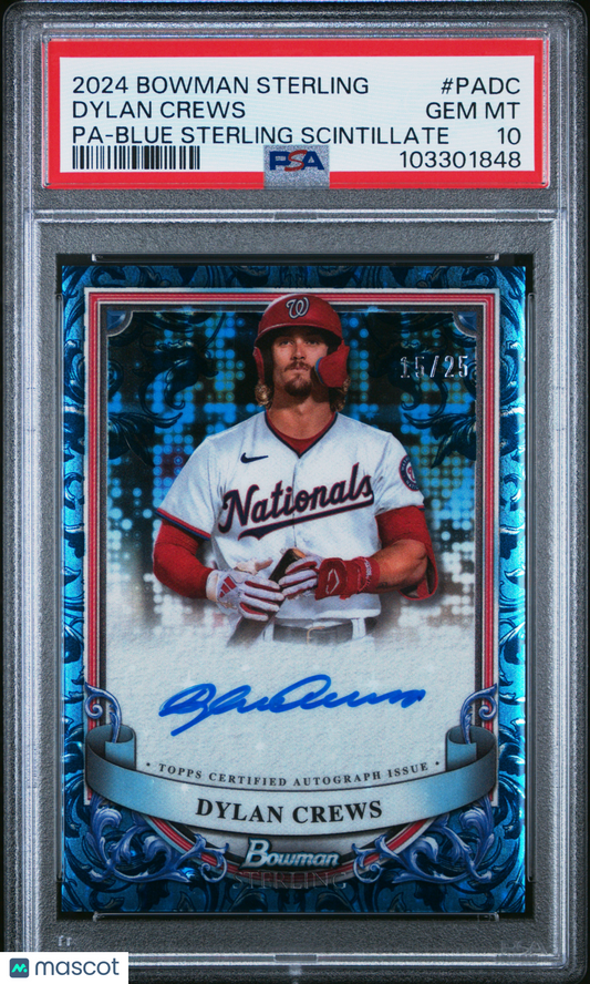 2024 Bowman Sterling Prospect Autographs Dylan Crews #PADC Pa Blue Scintillate 15/25 PSA 10