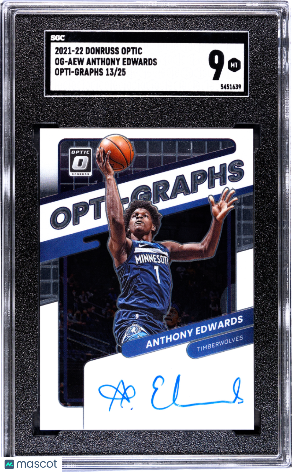 2021 Donruss Optic Anthony Edwards Opti-Graphs /25 Auto SGC 9