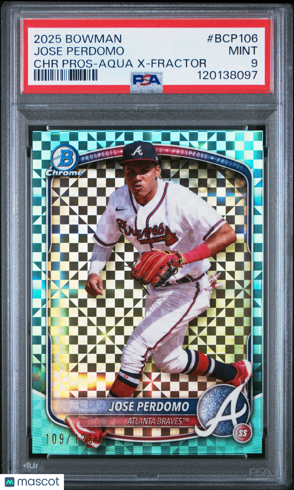 2025 Bowman Chrome Prospects Jose Perdomo Aqua X Fractor 109/125 PSA 9