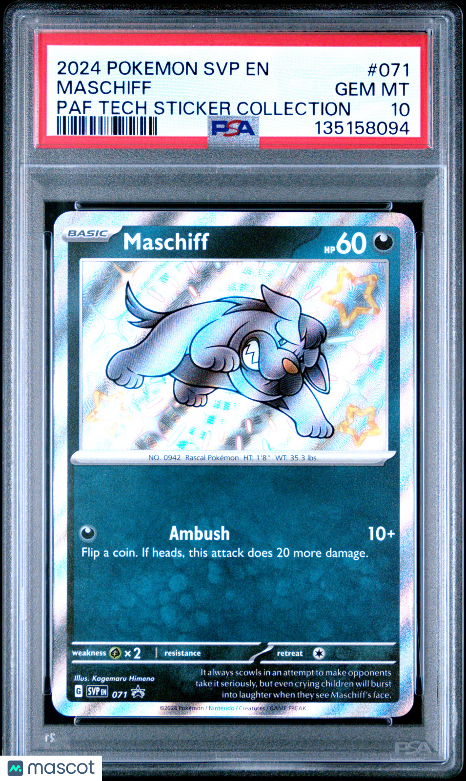 2024 Pokemon SVP EN-SV Black Star Promo Maschiff Paf Tech Sticker Collection PSA 10
