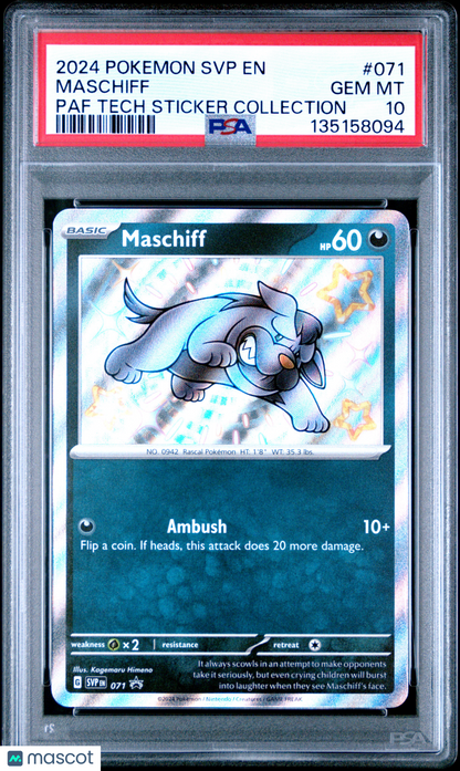 2024 Pokemon SVP EN-SV Black Star Promo Maschiff Paf Tech Sticker Collection PSA 10
