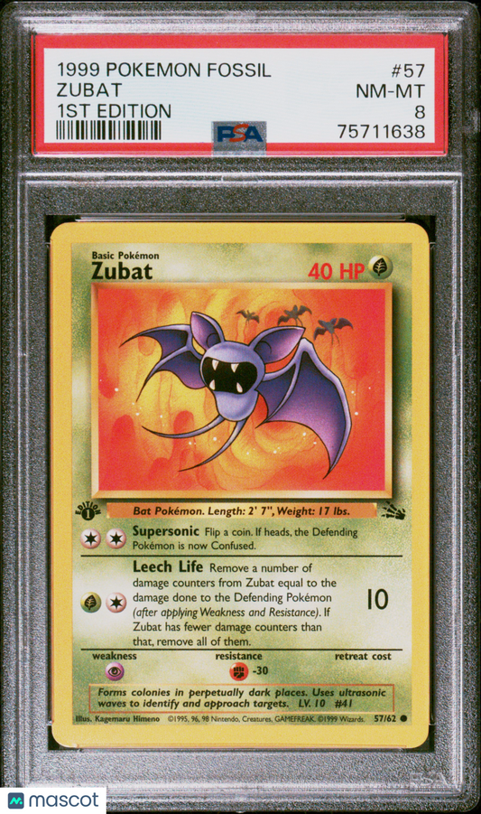 1999 Pokemon Fossil Zubat 1ST Edition PSA 8