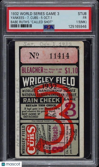 1932 World Series GM.3 Babe Ruth's "called Shot" PSA 1.5