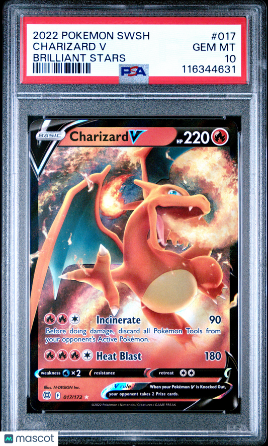 2022 Pokemon Sword & Shield Brilliant Stars Charizard V #017 Brilliant Stars PSA 10