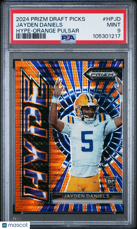 2024 Panini Prizm Draft Picks Hype Jayden Daniels Orange Pulsar PSA 9