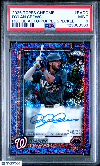 2025 Topps Chrome Rookie Autographs Dylan Crews Purple Speckle 248/299 PSA 9