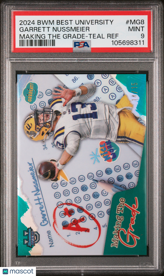 2024 Bowman Best University Making The Grade Garrett Nussmeier Teal Ref 14/15 PSA 9