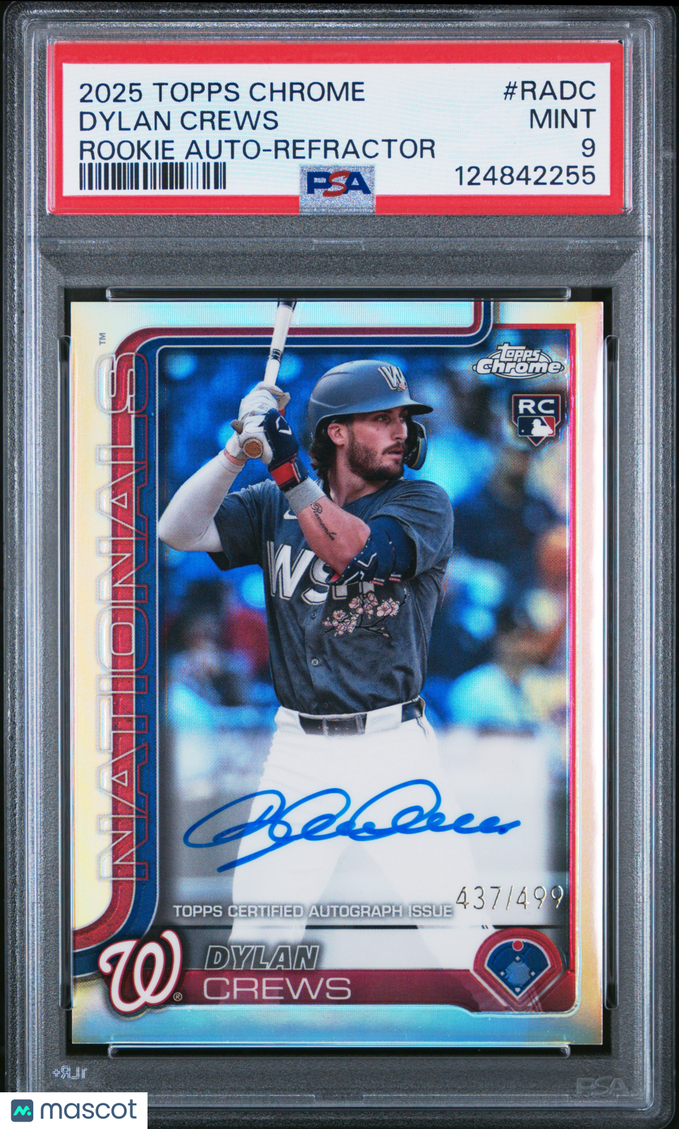 2025 Topps Chrome Rookie Autographs Dylan Crews Refractor 437/499 PSA 9
