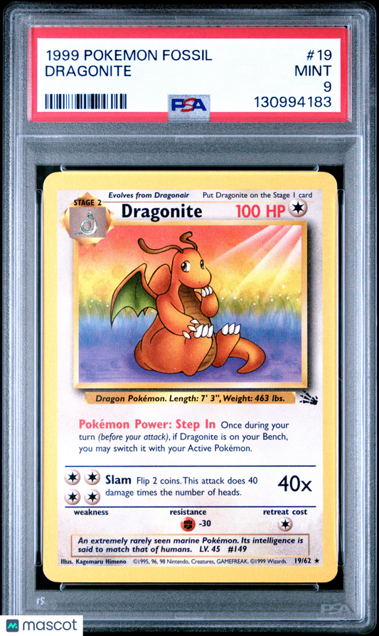 1999 Pokemon Fossil Dragonite PSA 9