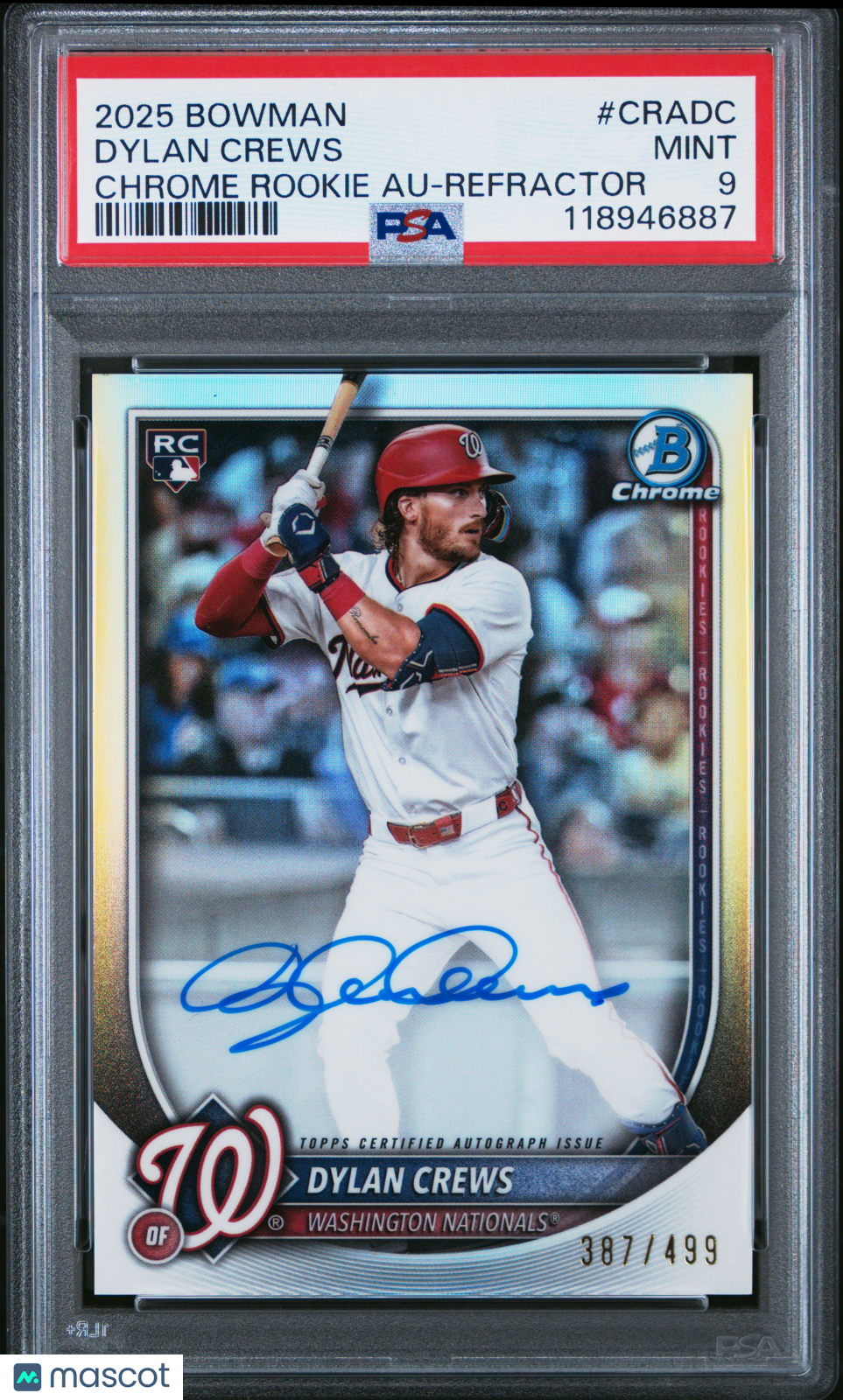 2025 Bowman Chrome Rookie Autographs Dylan Crews Refractor 387/499 PSA 9