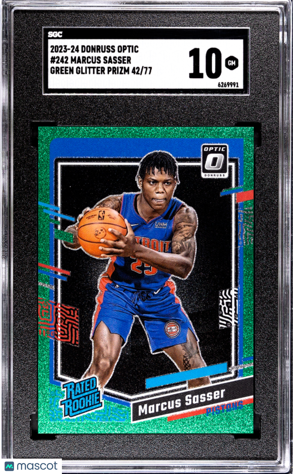 2023 Donruss Optic Marcus Sasser Green Glitter Prizm SGC 10