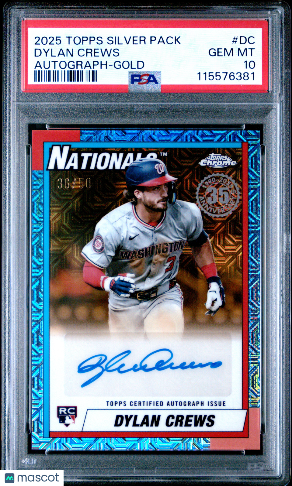 2025 Topps Silver Pack 1990 Chrome Promo Autograph Dylan Crews Gold 36/50 PSA 10