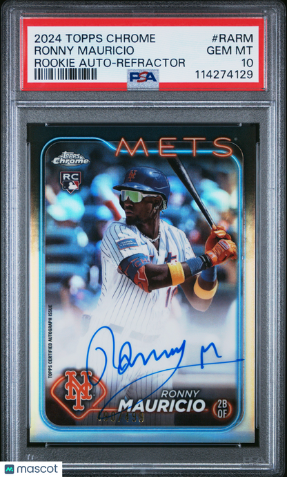 2024 Topps Chrome Rookie Autographs Ronny Mauricio Refractor PSA 10