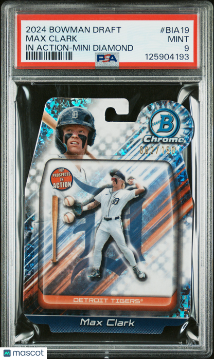 2024 Bowman Draft Bowman In Action Max Clark Mini Diamond 082/150 PSA 9