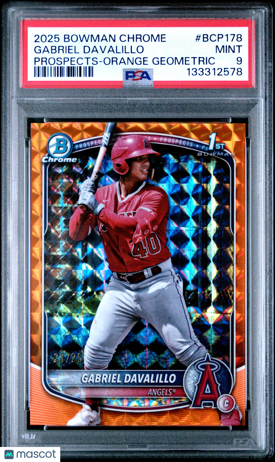 2025 Bowman Chrome Prospects Gabriel Davalillo Orange Geometric 21/25 PSA 9