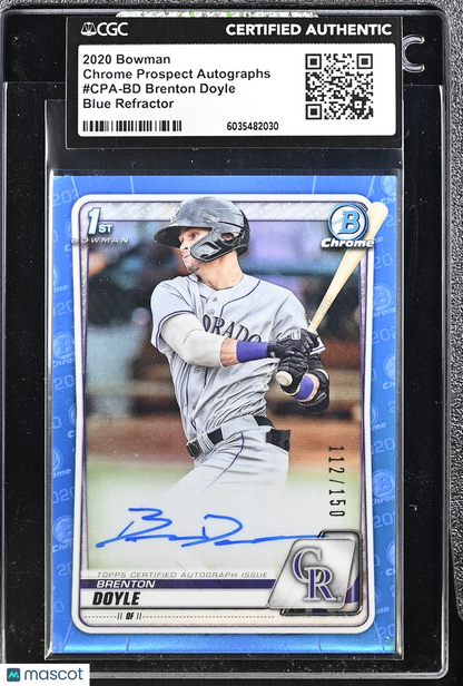 2020 Bowman Brenton Doyle Blue Refractor Chrome Prospect Autographs CGC Auth