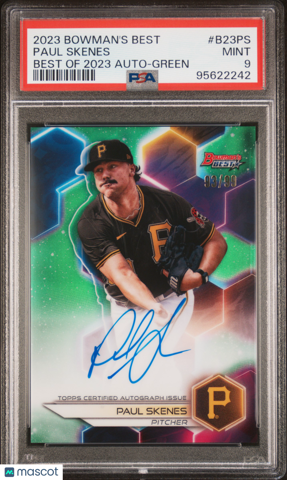 2023 Bowman's Best Best Of 2023 Autographs Paul Skenes Green Ref 93/99 PSA 9