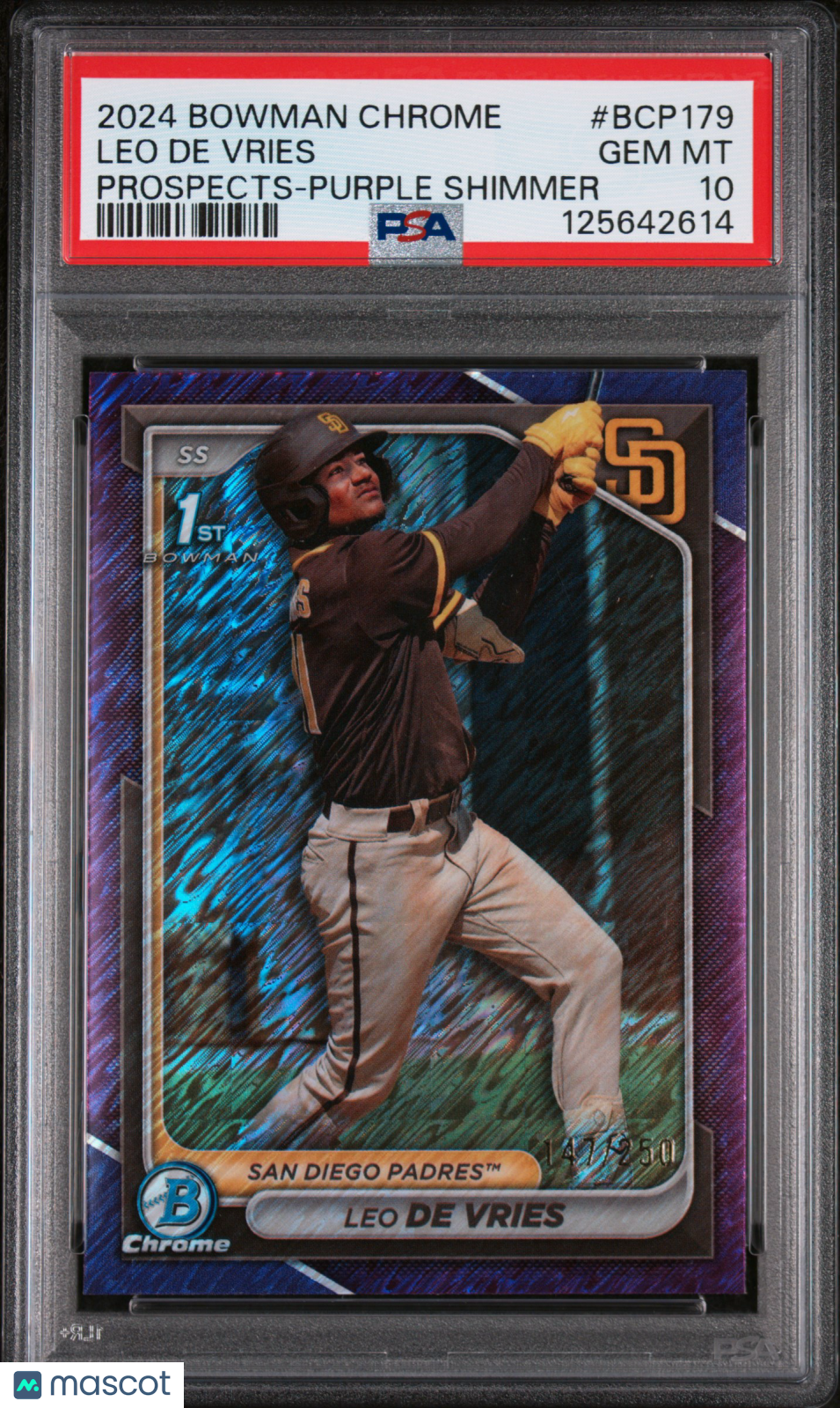 2024 Bowman Chrome Prospects Leo De Vries Purple Shimmer PSA 10