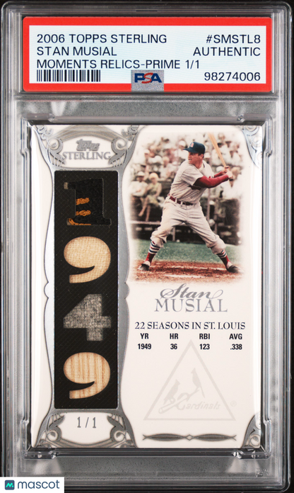 2006 Topps Sterling Moments Relics Stan Musial Prime 1/1 PSA A