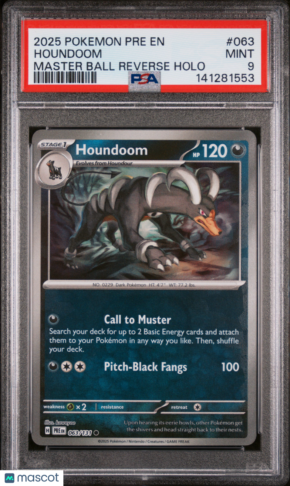 2025 Pokemon Pre EN-Prismatic Evolutions Houndoom Master Ball Reverse Holo PSA 9